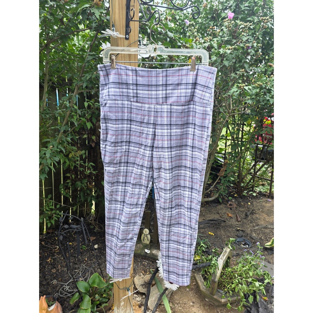 Intro Love The Fit Grey Plaid Tummy Control Leggings Large RN 103429